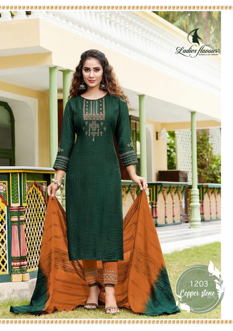 Ladies Flavour Copper Stone 12 Festive Wear Wholesale Readymade Suit Catalog
